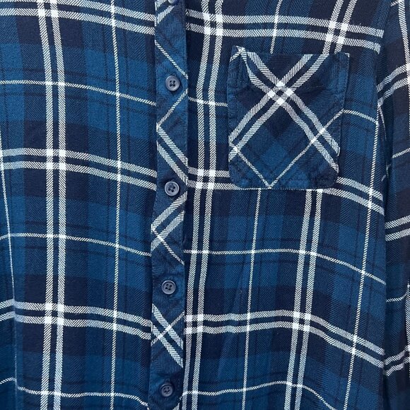 Beach Lunch Lounge Flannel Plaid Button Down Shirt Blue Cozycore Lumberjack - Picture 7 of 10